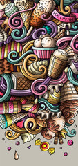 Fototapeta premium Ice cream hand drawn doodle banner. Cartoon detailed flyer.