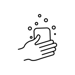 Higiene de manos. Icono plano lineal lavarse las manos en color negro