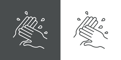 Higiene de manos. Icono plano lineal lavarse las manos en fondo gris y fondo blanco © teracreonte