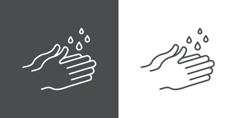 Higiene de manos. Icono plano lineal lavarse las manos en fondo gris y fondo blanco © teracreonte