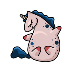 Fototapeta premium Vector colorful unicorn illustration. Happy unicorn with closed eyes in funny pose. Cute illustration for children's designs. Scandinavian nursery.