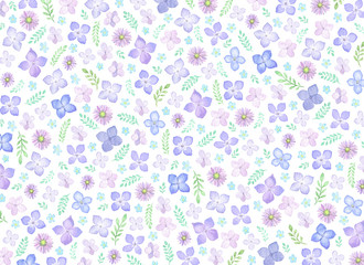 花　花柄　水彩　背景　イラスト　紫陽花　デイジー　