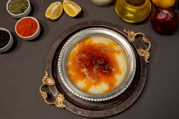 Traditional Turkish Soup Kelle Paca stock photo