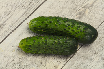 Ripe fresh green two cucumbers