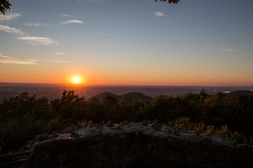 Skyline over the Rhine into a German low mountain range at sunset