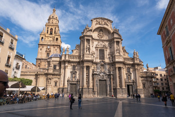 Fototapeta na wymiar Murcia Cathedral in the square of Cardinal Belluga