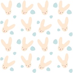 Cute cartoon hand drawn bunny seamless pattern background illustration with flowers