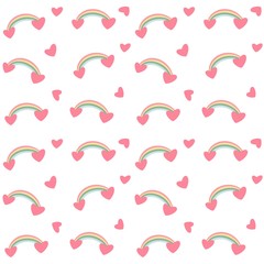 Cute colorful seamless pattern background illustration with cartoon rainbows and hearts