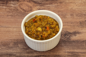 Green spicy sauce in the bowl