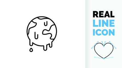 Vector line icon about global warming as a melting planet by the temperature rise on the north and south pole caps black illustration on white background © Editable line icons 