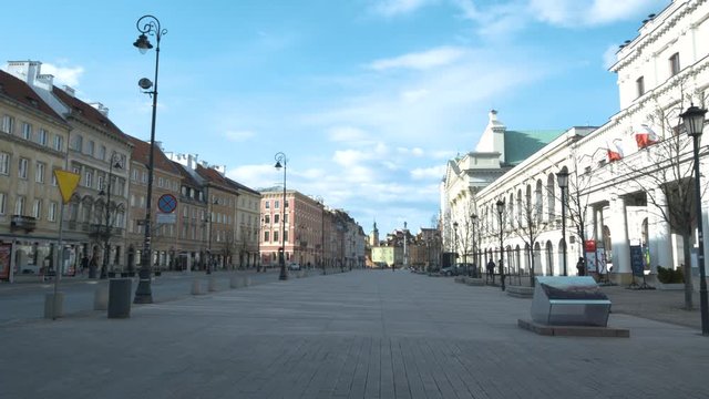 Empty city. Sad view of Warsaw Old Town, Coronavirus