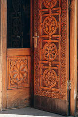 Antique wooden door with Armenian ornaments