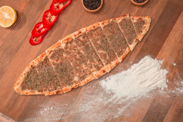 turkish pita on wooden board