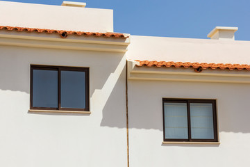 Holiday apartment buildings, white with terracotta tiles in Cape Verde