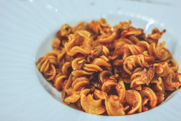 Pasta with tomato and tuna sauce