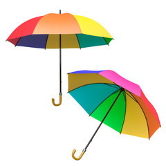 Bright colorful umbrella isolated on a white background. 3D image