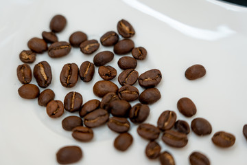Closeup macro view of black coffee beans