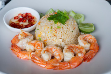 Shrimp fried rice served with fish sauce and chilli