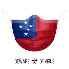 Medical Mask with National Flag of Samoa as Icon on White. Protective Mask Virus and Flu. Surgery Concept of Health Care Problems and Fight Novel Coronavirus (2019-nCoV) in Form of Samoan flag