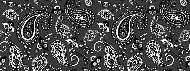 zwart-wit vector paisley overal naadloos patroon