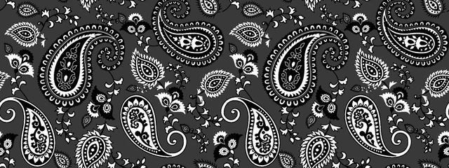 Fototapeten Schwarz-Weiß-Vektor-Paisley überall nahtloses Muster © Artico studioz