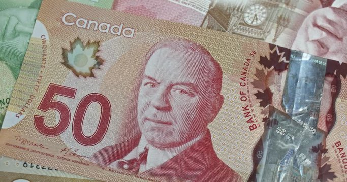 Canadian 50 Dollars close up. CAD currency.