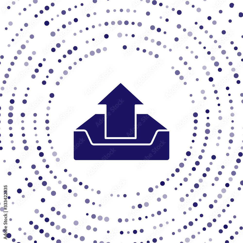 Poster blue upload inbox icon isolated on white background. abstract circle random dots. vector illustratio