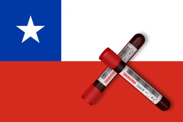 Test tubes with the Inscription 2019-nCoV on the background of the Chile Flag. 3D Rendering