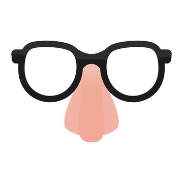 Comedian Glasses And Nose Props. Fun Mask To Hide Face. Isolated Flat Vector Clipart.