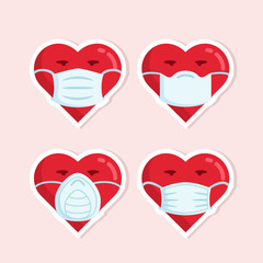 Polution medic mask on heart vector set