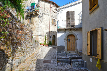 A narrow street between the houses of Morcone, a medieval village in the Campania region in Italy