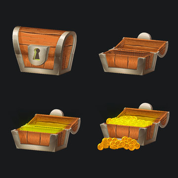 Treasure chest game ui icon set.
