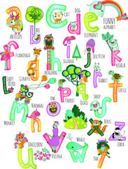 Kids Banner for Nursery Room Alphabet Letters Cartoon Funny Pets Illustration