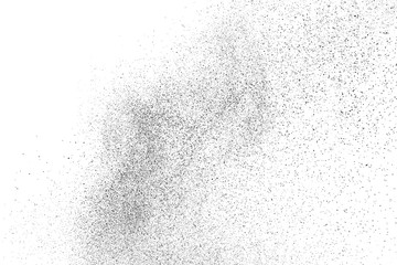Black grainy texture isolated on white background. Dust overlay. Dark noise granules. Digitally generated image. Vector design elements. Illustration, Eps 10.