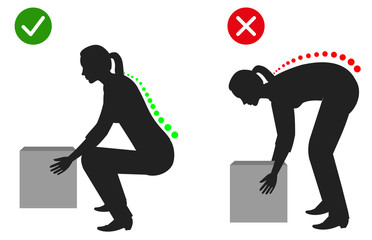 Ergonomics- Silhouette of correct posture to lift a heavy object