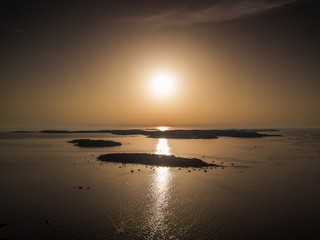Naklejka premium Briuni Nacionalni Park Pula Beach Istria Rovinj Croatia Sunset Boats Holiday Tourism Ferry