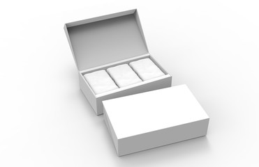 Mockup 3D with coffee or tea Two blank packaging boxes - open and closed mockup, isolated on white background.