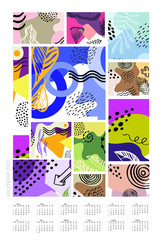 Calendar 2020. Graphic abstraction. Bright colors. Vertical format. Graphics and shapes. Vector. Illustrator 10.
