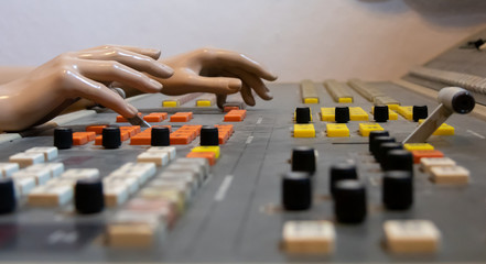 Vintage Live television broadcast video switcher production. Selective focus.
