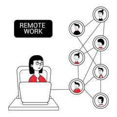 Remote work, freelancing, information technology, workplace at home. Vector Illustration in flat style, infographic elements.The concept of working via Internet networks from home during Covid-19.