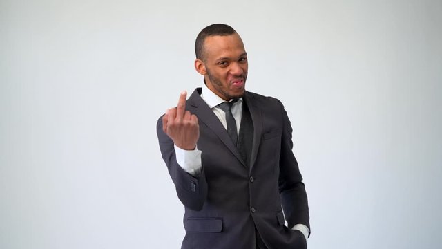 professional african-american business man - showing middle finger