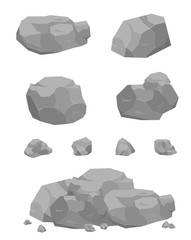 Stones with detailed drawing. Stones and rocks in isometric 3d flat style. Set of different boulders.