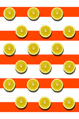 Slices of lemon with shadow on summer pattern evenly colored background.
