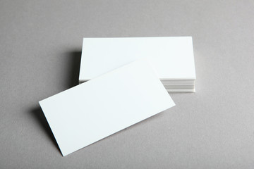 business cards on a colored background top view. Place to insert text