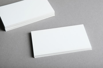 business cards on a colored background top view. Place to insert text