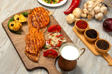 steak on the wood board