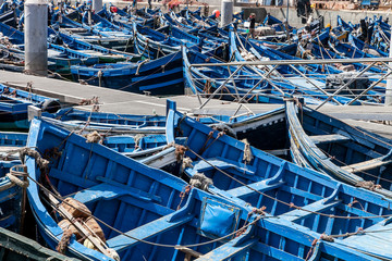 Fototapeta na wymiar blue boats in the port of Essaouira
