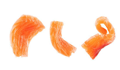 Set slices of salmon isolated on white background