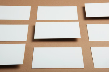 business cards on a colored background top view. Place to insert text