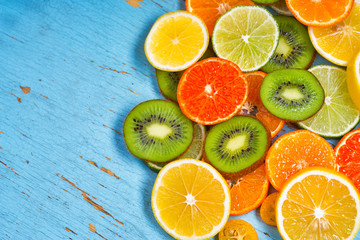 Fototapeta na wymiar Fruity juicy backdrop with citruses 